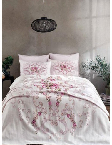 Семеен спален комплект TAC Yasmin Ranforce в розово-1