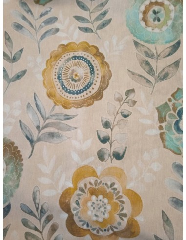 Мека плътна материя на светло сини и жълто тютюневи цветя-2