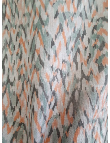 Плътна материя с принт на зиг заг в тюркоазен и оранжев цвят-3