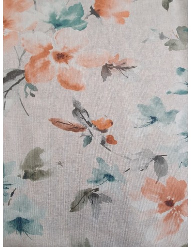 Плат за завеса с кремави и тюркоазени цветя-2