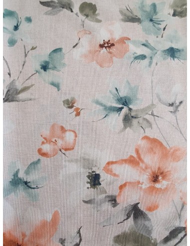 Плат за завеса с кремави и тюркоазени цветя-3