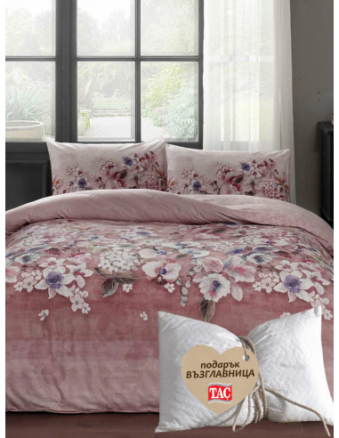 Двоен спален комплект TAC Ranforce Liza в розово + подарък-1