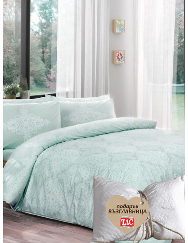 Семеен спален комплект TAC Ranforce Blanche в цвят мента + подарък-1
