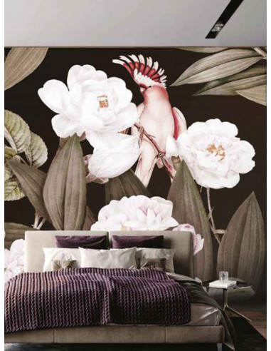 Фототапет AMAZON POSTER с големи цветя и розов папагал-1