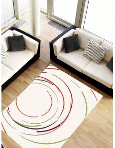 Светъл килим с цветни кръгове в червено, синьо и зелено 67x130см.-1