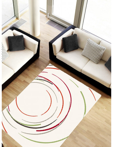 Светъл килим с цветни кръгове в червено, синьо и зелено 67x130см.-1