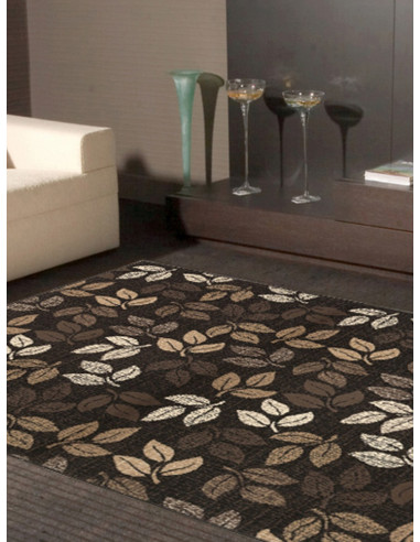Кафяв килим LANU с кремави листа 160x225-1