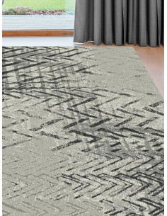 Сив килим с шарка от черни черти-1