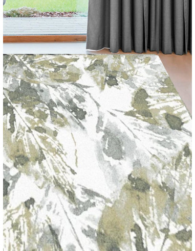 Светъл килим със сиви и зелени листа-1