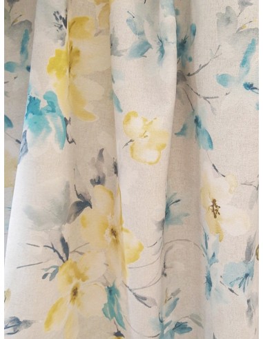 Плат за завеса със сини и жълти цветя-4