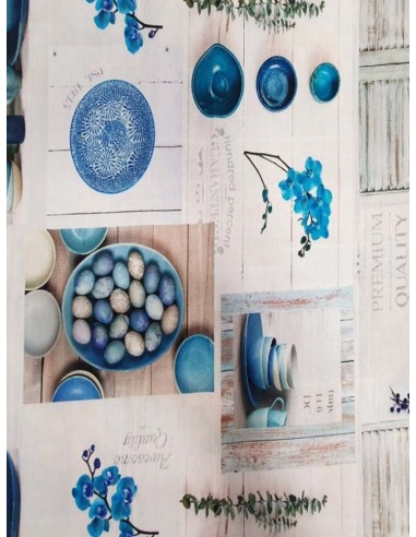 Плат за плътно перде с кухненски мотиви в сини и бели цветове-2