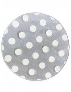 Сив кръгъл килим на големи бели точки 120см.-1