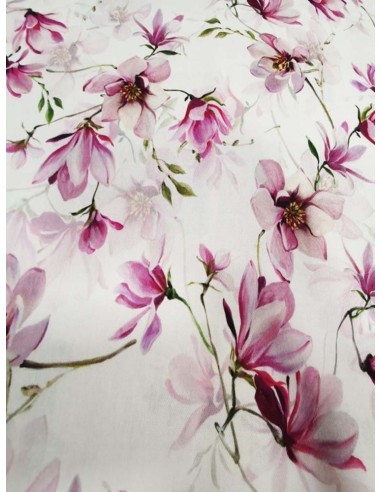 Бял плат за завеса с нежни розово цикламени цветя-2