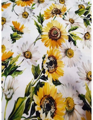 Бял плат за завеса с принт на жълти слънчогледи-2