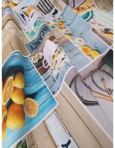 Плат за плътна завеса с лимони, колелета и маргаритки-2