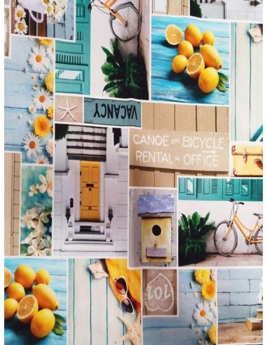 Плат за плътна завеса с лимони, колелета и маргаритки-3