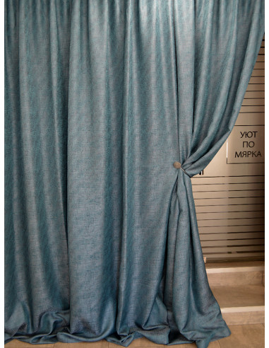 Меланжиран текстил за плътна завеса в цвят тъмен тюркоаз-1
