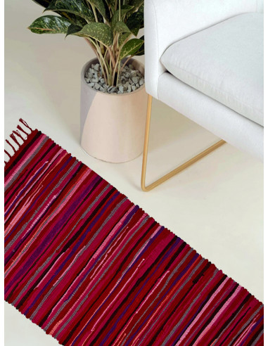 Памучен килим в червени, розови и лилави райета 60x120см.-1