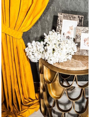 Плътна завеса от кадифена материя в цвят горчица и тъмно сиво-2