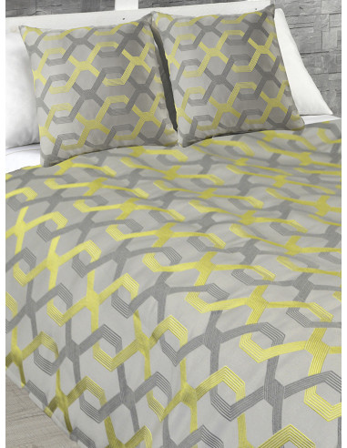 Шалте за спалня с преплитащи се шарки в жълто и сиво 185x240см.-1