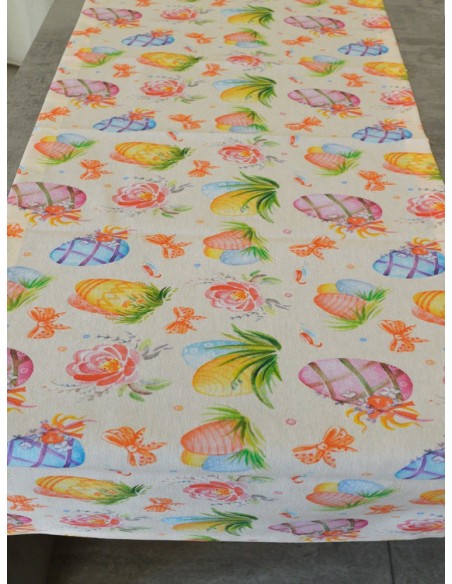 Великденски тишлайфер за маса с великденски яйца и пролетни цветя 40x135см.-3