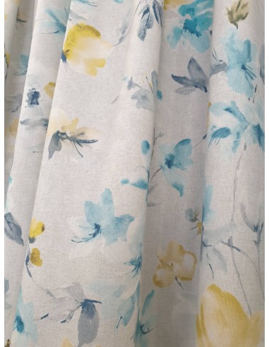 Плат за завеса със сини и жълти цветя-2