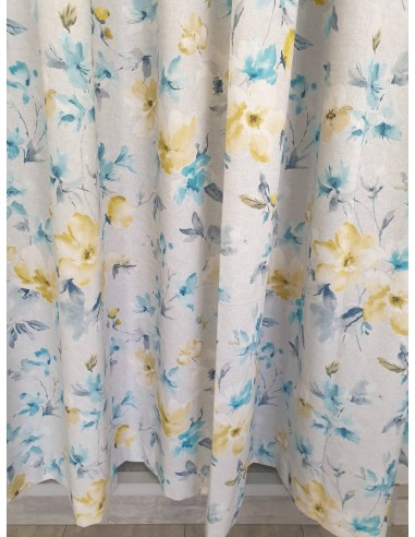 Плат за завеса със сини и жълти цветя-3