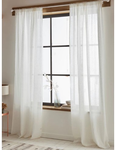 Полупрозрачно изчистено ленено перде в бял цвят-3