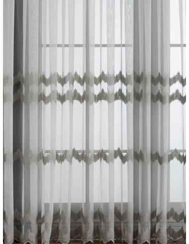 Перде с повтаряща се бродерия зигзаг в светло сив цвят-3
