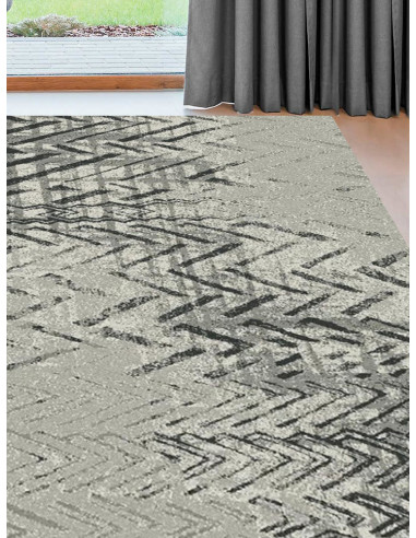 Сив килим с шарка от черни черти-1