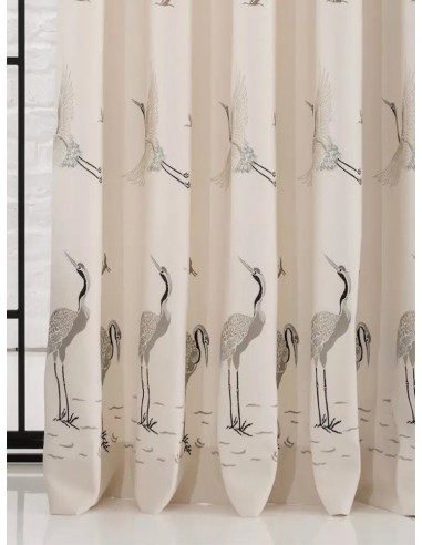 Плътна завеса с птици в цвят екрю-2