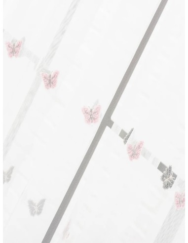 Прозрачно перде с бродирани пеперуди в розово и сиво-2