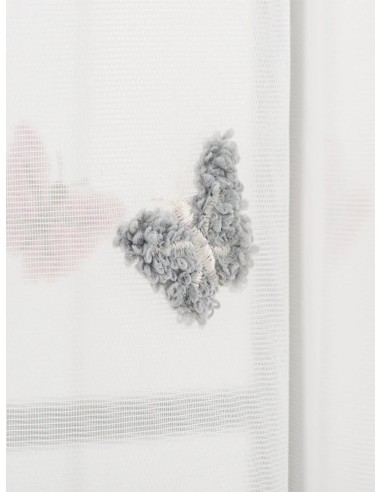 Прозрачно перде с бродирани пеперуди в розово и сиво-3