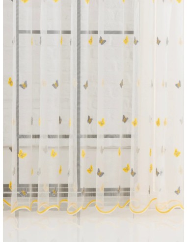 Нежна материя с жълти и сиви релефни пеперуди-3