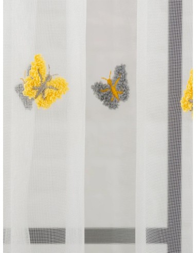 Нежна материя с жълти и сиви релефни пеперуди-4