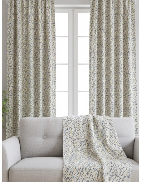 Завеса с памук и шарка зиг-заг в жълто и синьо