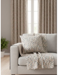 Памучна материя на зиг-заг в тюркоазен и оранжев цвят