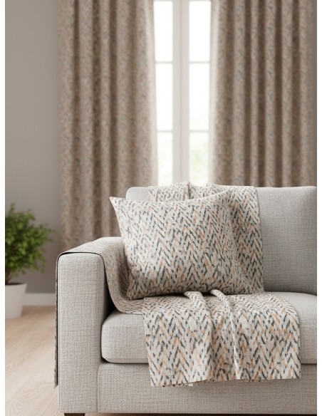 Памучна материя на зиг-заг в тюркоазен и оранжев цвят