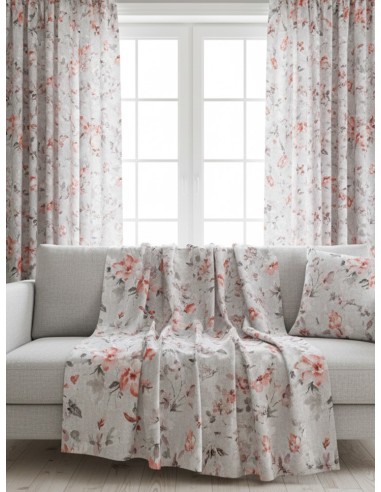 Текстил със съдържание на памук на червени и сиви цветя