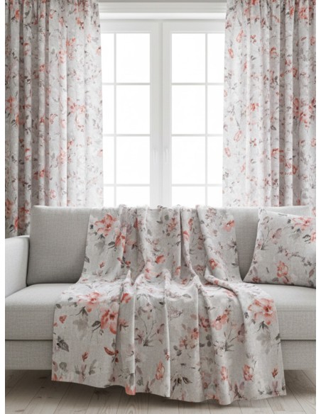 Текстил със съдържание на памук на червени и сиви цветя