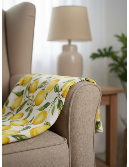 Бяла завеса с принт на жълти лимони