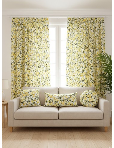 Бяла завеса с принт на жълти лимони