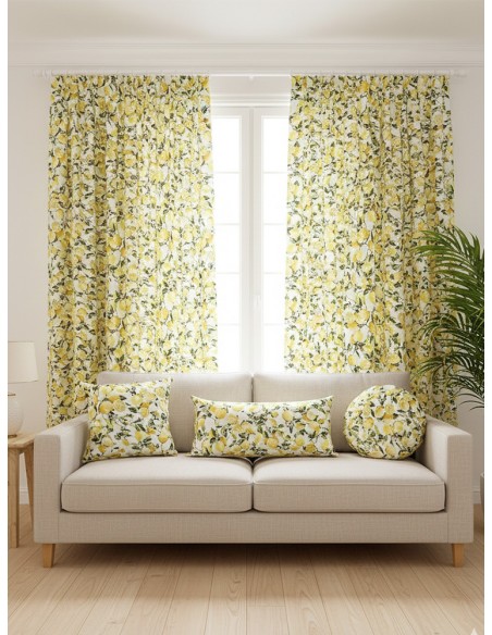 Бяла завеса с принт на жълти лимони