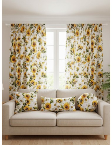 Бял плат за завеса с принт на слънчогледи