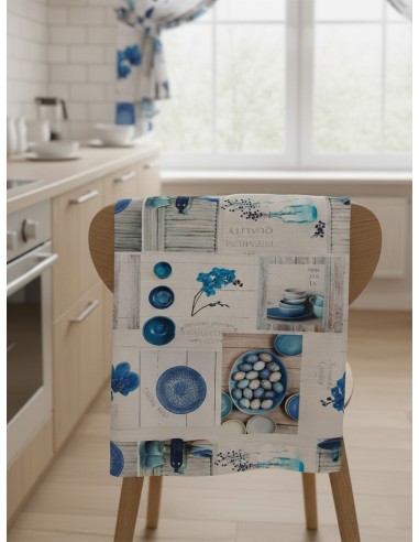 Плат за плътна завеса с кухненски мотиви в синята гама