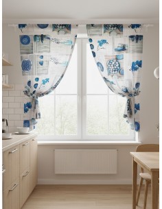 Плат за плътна завеса с кухненски мотиви в синята гама