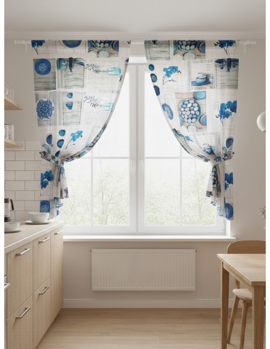 Плат за плътна завеса с кухненски мотиви в синята гама