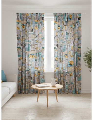 Плат за плътна завеса с лимони, колелета и маргаритки