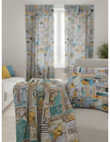 Плат за плътна завеса с лимони, колелета и маргаритки