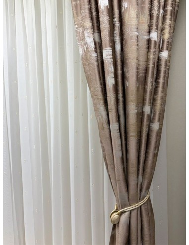 Завеса с артистичен десен в златисто и капучино